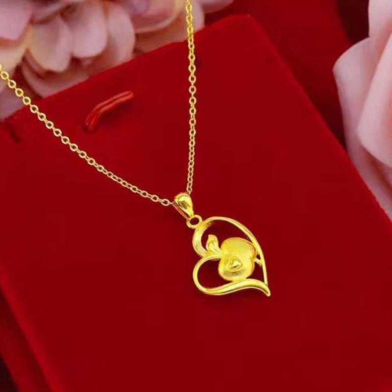 Japanese & Korean Style Heart Necklace: Sand Gold-Plated Copper with Apple Design for Women