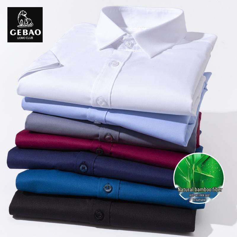 Men's Blue Short Sleeve Cotton Business Shirt - Formal Workwear