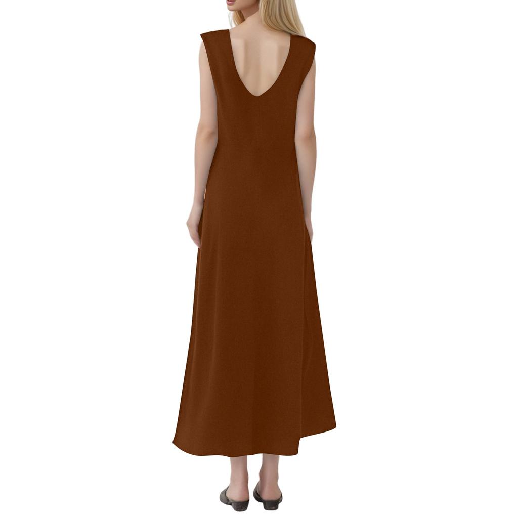 Ladies Fashion Color Sleeveless Dress Long Dress