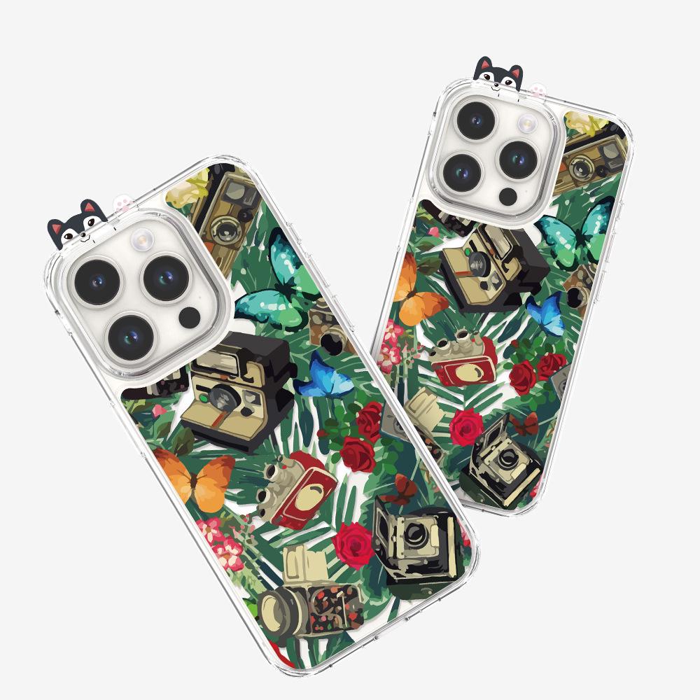 Colorful Butterfly & Green Plant Case for iPhone 16 Pro/16 Pro Max - Protective Cover