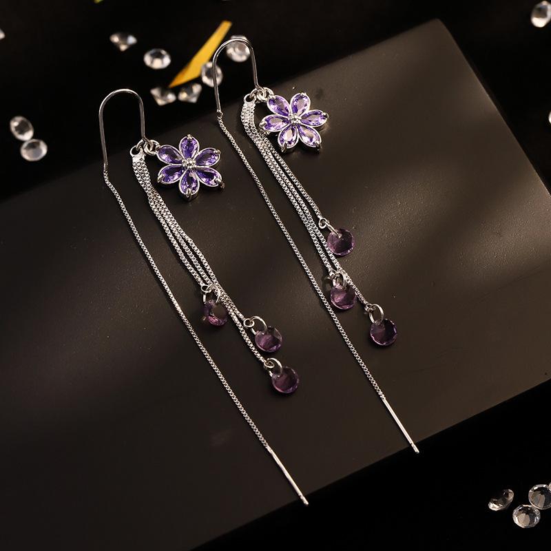 925 Silver Needle Flower Crystal Earrings, Korean Style High-End Zircon Studs, Sweet Dopamine Design for Women
