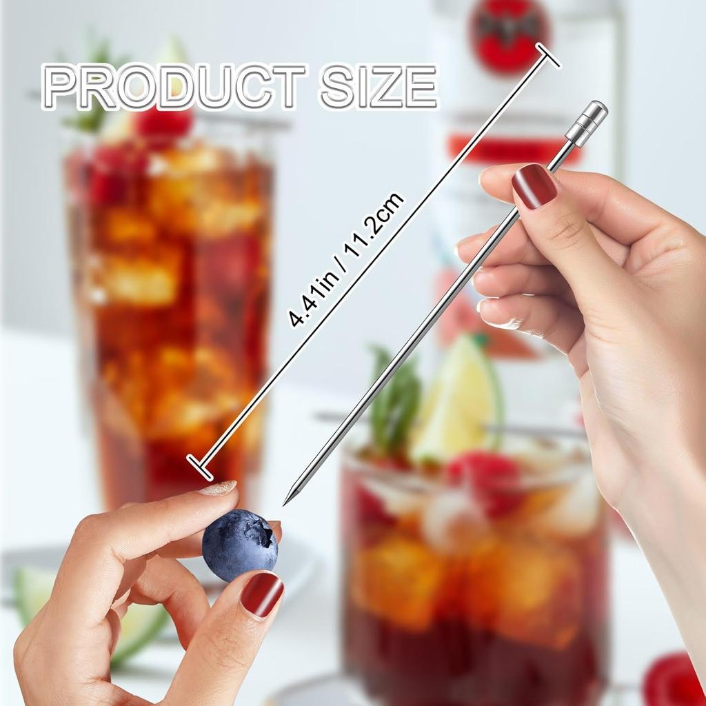 Cocktail Picks for Drinks, Stainless Steel Cocktail Toothpicks, Metal Martini Picks for Olives Appetizers Fruit Toothpicks, 10 PCS