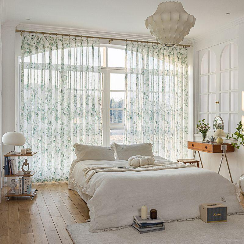 Perdea de tifon pastorală franceză, opacă la lumină, perdea verde, fir perdea, perdea de ușă, perdea despărțitoare