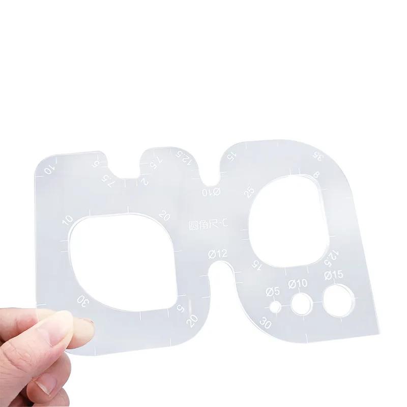 4Styles Acrylic Rounded Corner Ruler Handmade R Rulers Leather Pattern Drawing Ruler Full Size Template DIY Handmade Tools