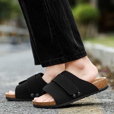 Fashion Leather Sandals Summer Male Women Mules Slippers Clogs Slippers Classic Buckle Cork Slides Lightweight Outdoor Slippers