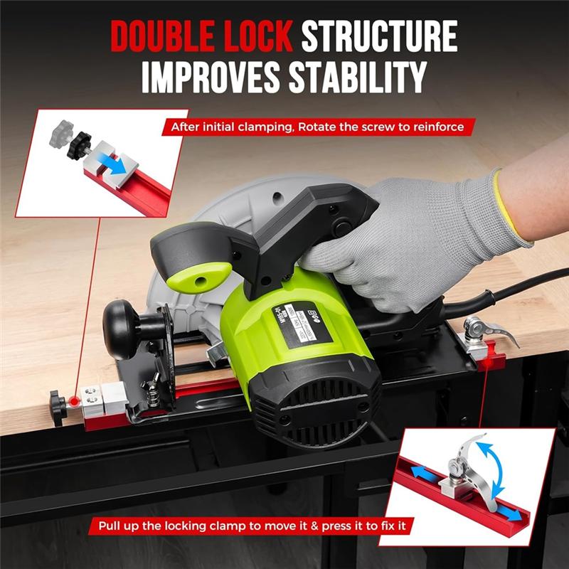 Circular Saw Guide Rail- Dual Lock 360Mm Alloy Fence Attachment For Parallel Straight Cuts And Wood Trimming