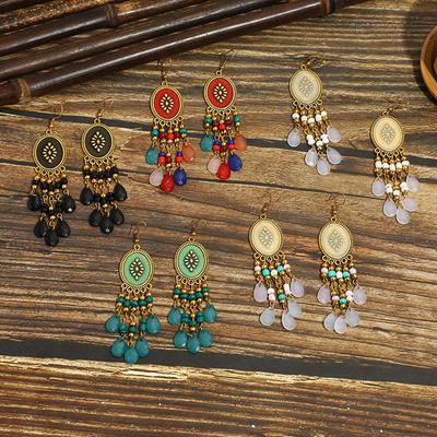 Bohemian Earrings, Water Drop Resin Dripping Oil, Retro Earrings, Fringed Personality, Niche Travel Pendant.