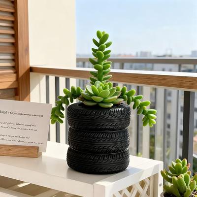 Creative Tire Shaped Flowerpot Green Potted Plants Container Home Courtyard Garden Decor Resin Handicrafts Ornament Gift