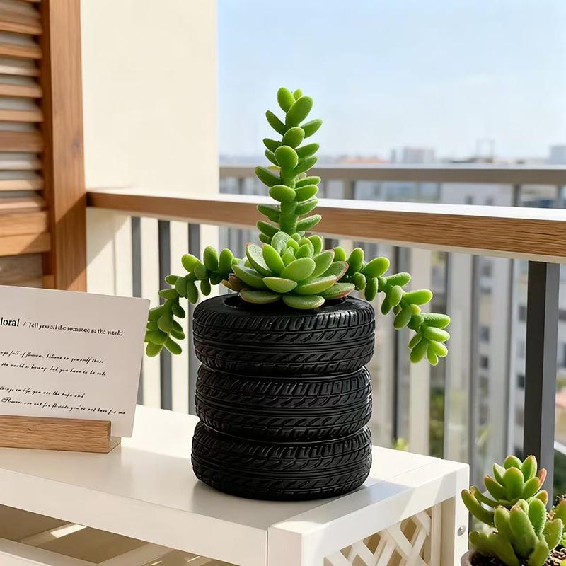 Creative Tire Shaped Flowerpot Green Potted Plants Container Home Courtyard Garden Decor Resin Handicrafts Ornament Gift
