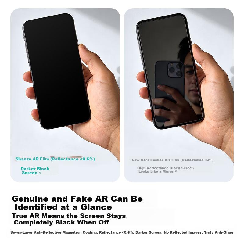 ShanZe iPhone 17 Pro Max Tempered Glass Screen Protector Full Coverage Anti-Fall AR 3D Heat Bend Ultra-Low Reflectivity <0.6%