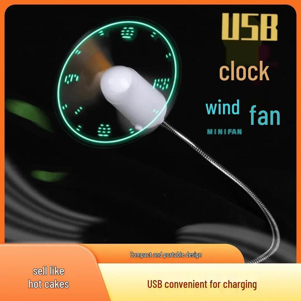 Mini LED Clock Fan: Flashing Words USB Novelty Gift