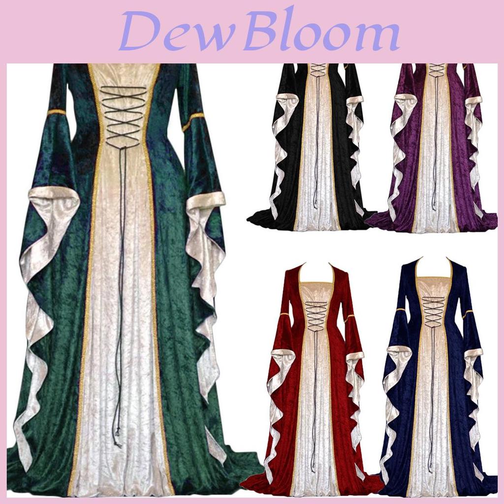 Exquisite Long Sleeve Floor Length Renaissance Dress With Ribbon Decoration For Cosplay
