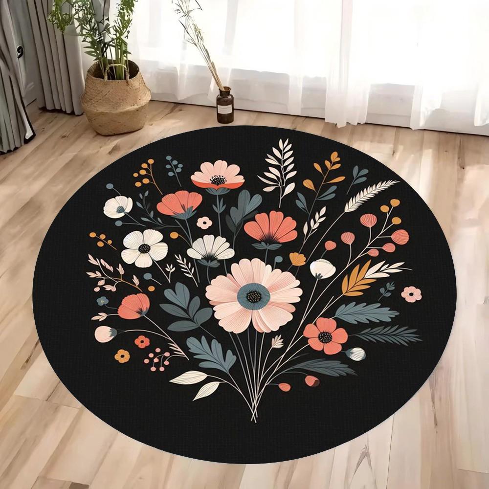 Round Floor Mat with Butterfly Design - Soft, Foldable  Machine Washable Area Rug for Living Room, Bedroom, Bedside