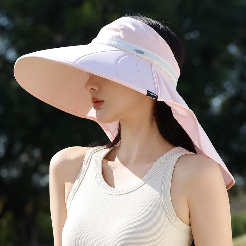 Sun Hat Women'S Fashion Color Matching Big Eaves Anti-Ultraviolet Empty Top Sun Hat Ice Silk Shawl Sunshade Bucket Hat