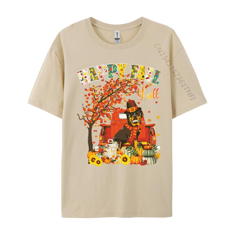 Rottweiler Dog Autumn Fall Pumpkin T Shirts Male Vintage Men Cotton Tee Shirts Cute Oversized T Shirt