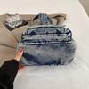 Washed denim backpack women go out small backpack