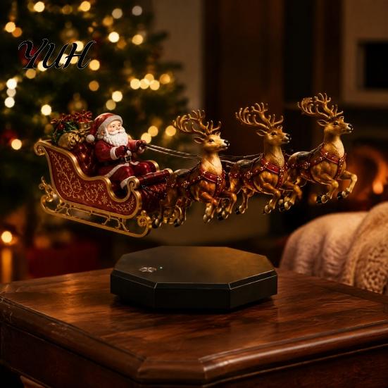 Decorazioni Natalizie Stagionali Moderne Slitta di Babbo Natale Galleggiante, Slitta Volante Levitazione Magnetica Decorazioni di Natale, Idea Regalo Innovativa Claus da Tavolo