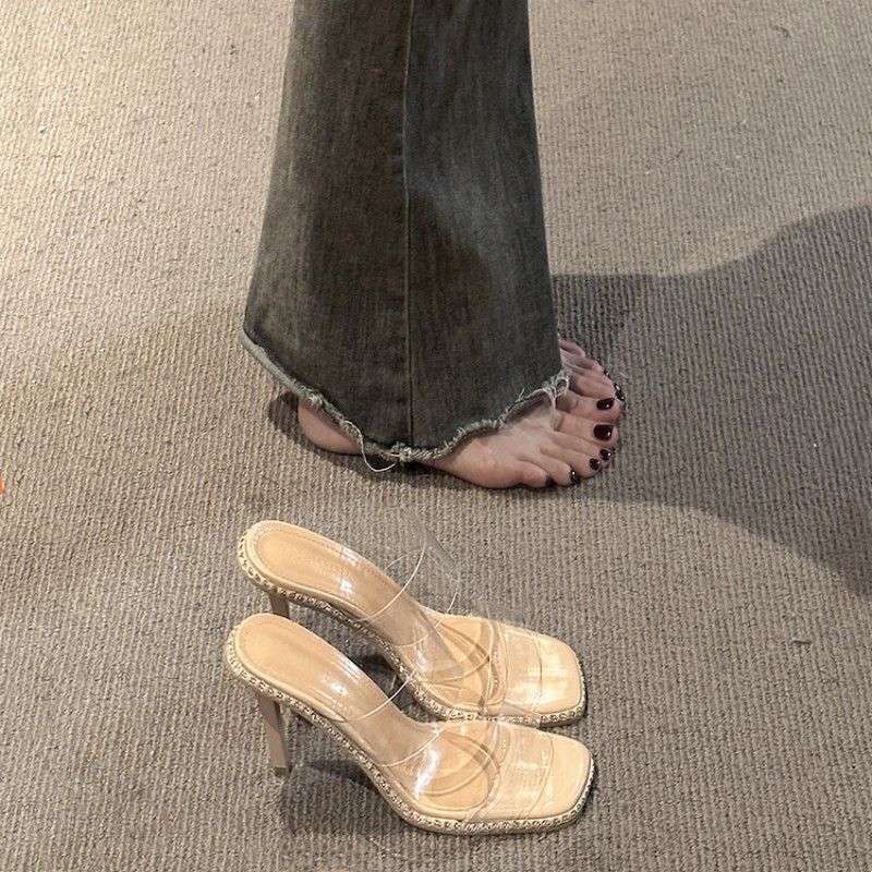 2025 Summer New Stiletto Women's Sandals Fashion Sandals Super Fire Transparent High-heeled Slippers Women's Wear