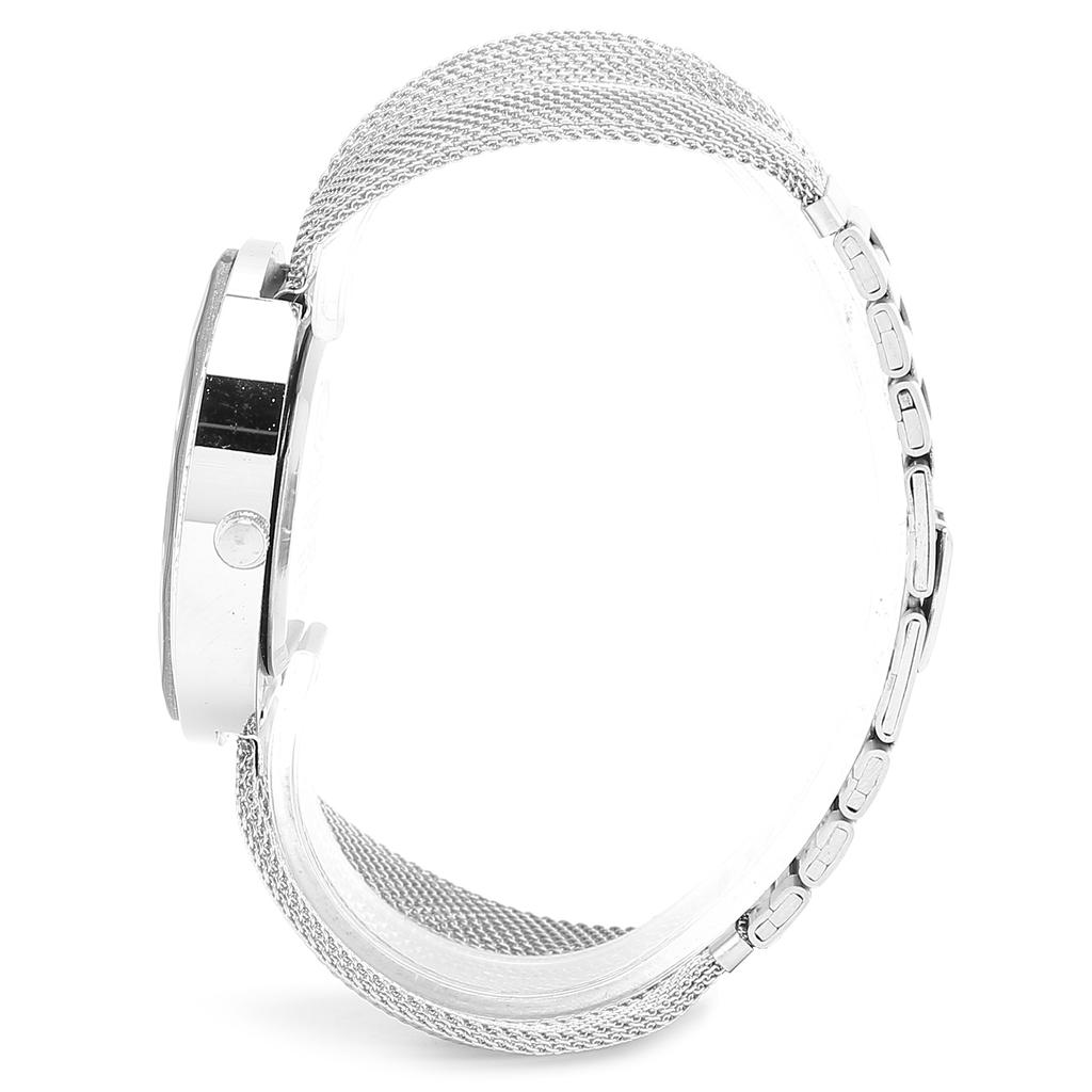 Fashionable Women Watch Wide Mesh Belt Quartz Shining Elegant Wrist Watch for FemaleSilver