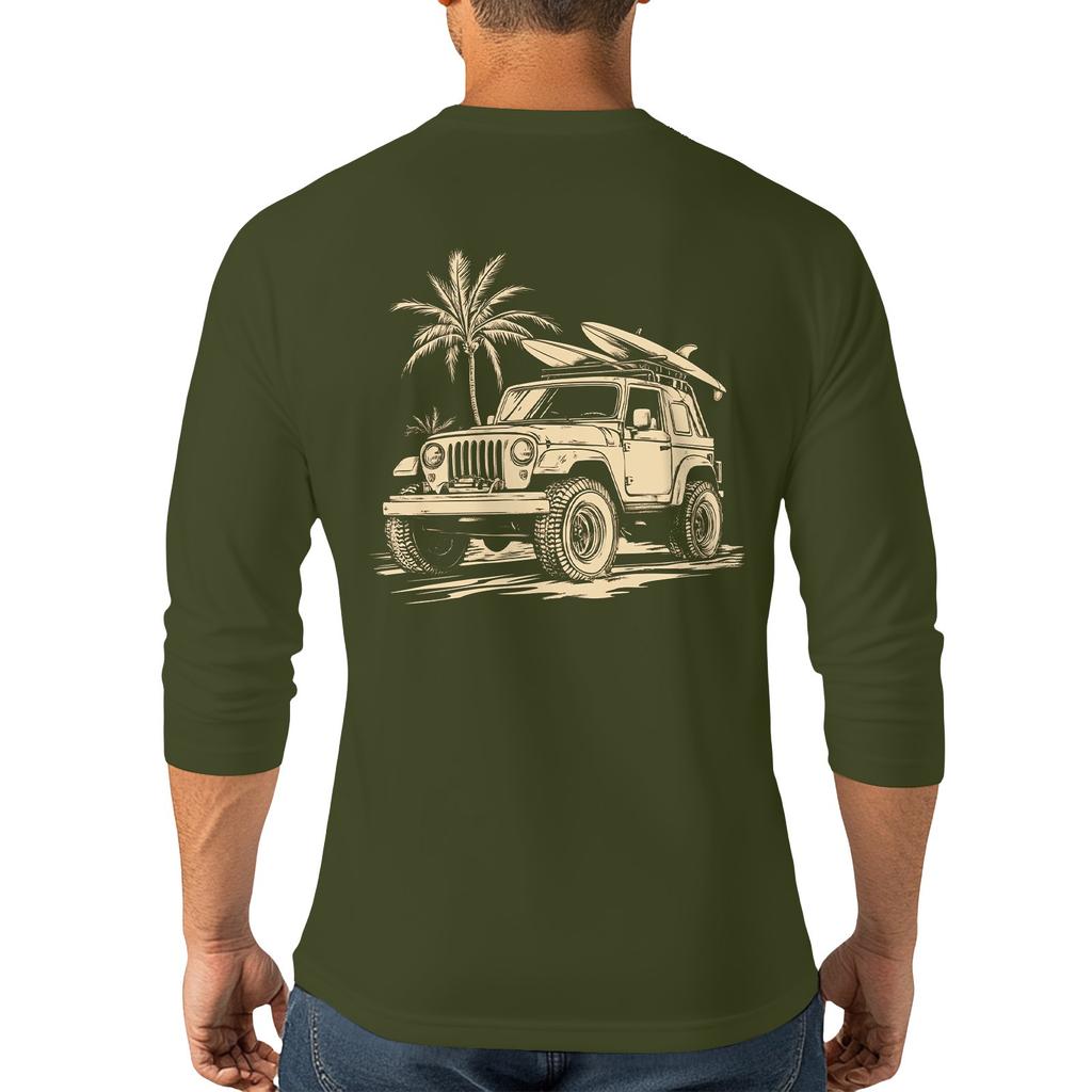 Men's Casual And Fashionable Printed Collar Three-quarter Sleeve Top T-shirt