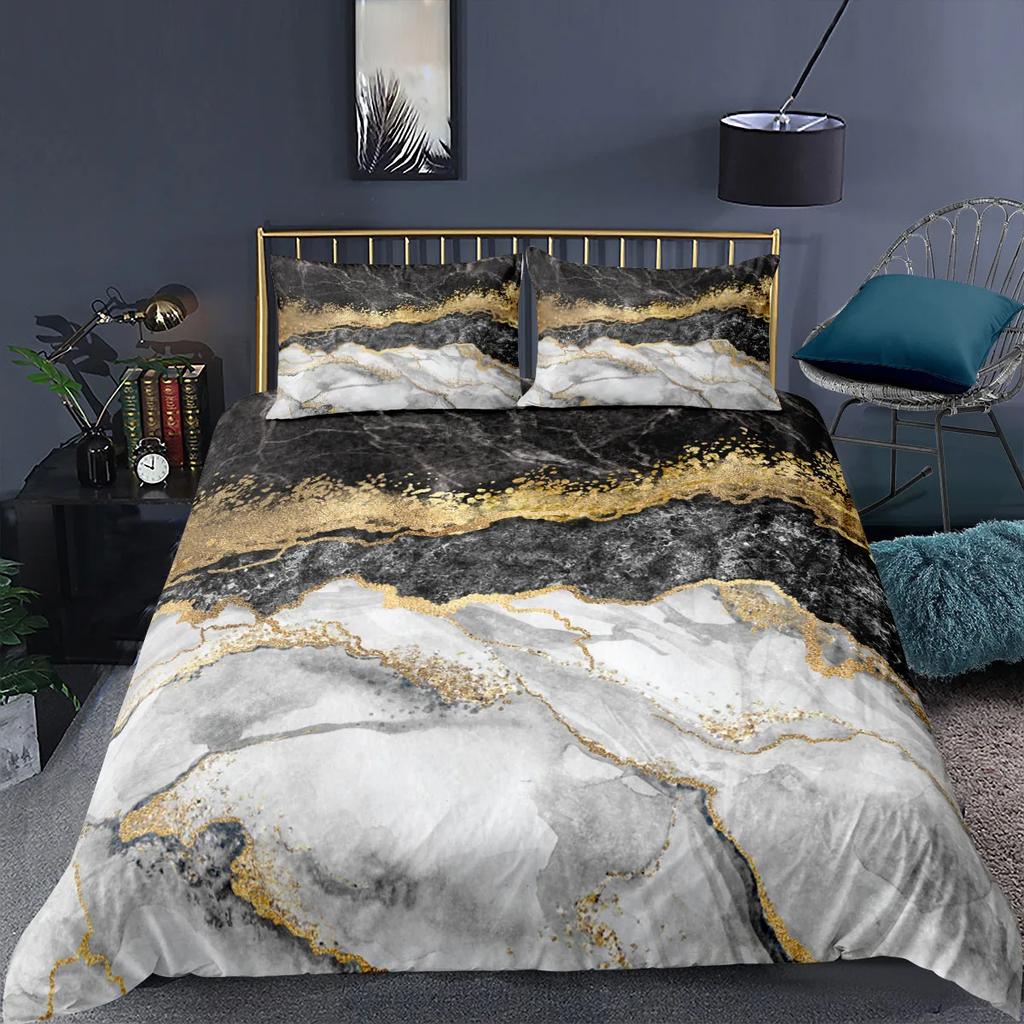 Luxury Black Marble Duvet Cover Set 3d Digital Printing Bed Linen Fashion Marbling Comforter Cover Design Bedding Sets Bed Set