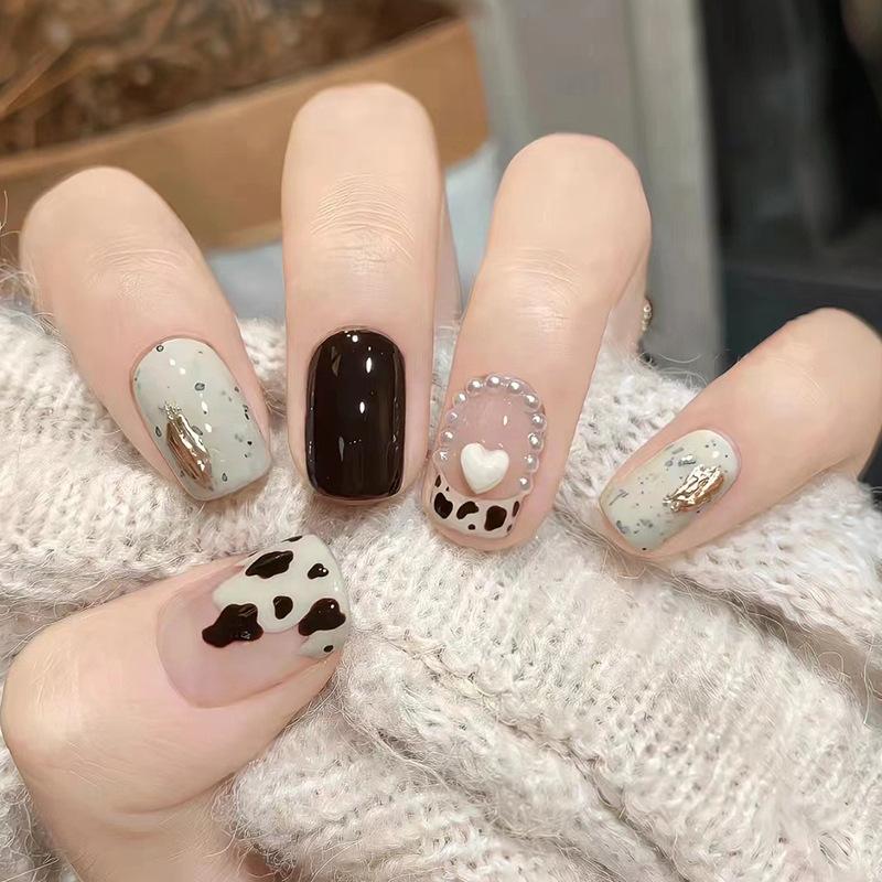 24Pcs Purple Bunny Design Full Coverage Press On Nails Artificial Removable Fake Nail Art Acrylic False Nails Finished