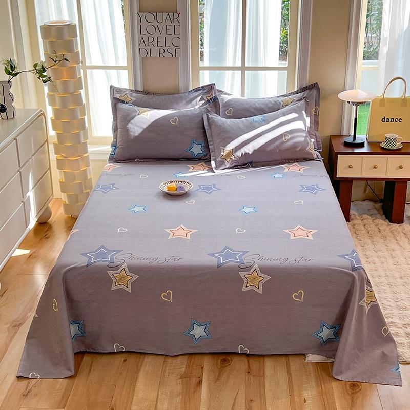 Geometric Grid Pattern Bed Sheet Set 3Pcs 100% Cotton Queen Size Bedding Set Skin-friendly Soft Bed Sheets with Pillowcases