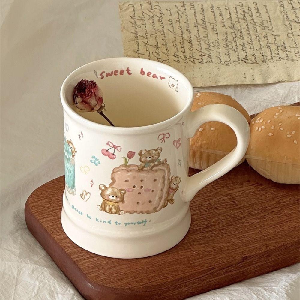 Cute Ceramic Little Bear Biscuits Mug Hand Drawn Cream Style Coffee Cup Instant Noodles Bowl Office