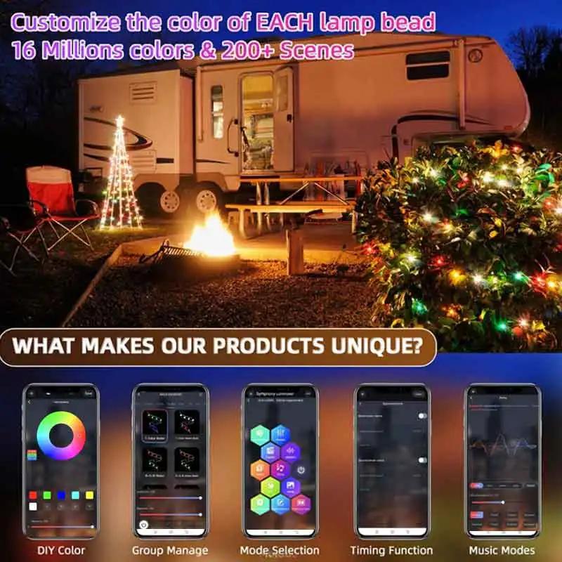 WS2812B Bluetooth LED String Fairy Lights Dreamcolor RGBIC DIY Party Festival Tree Lights Wedding Decoration Garland USB Lamp