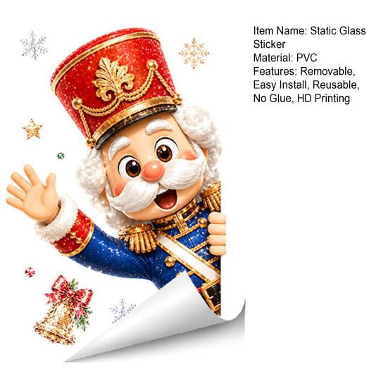 Festive Glass Ornament Christmas Static Window Clings, Removable Decals, Snowman Santa Reindeer Nutcracker Transparent Decorative Stickers with