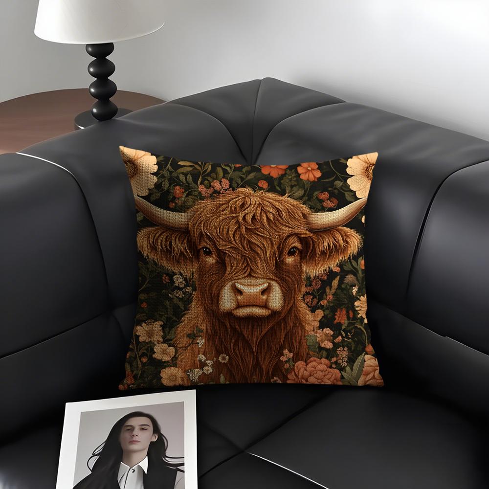 

Mountain Cattle Fashion Cushion Cover Natural Linen Organic Fabric DoubleSided Printing Sofa Home Decor Gift Pillow Case 30x30cm