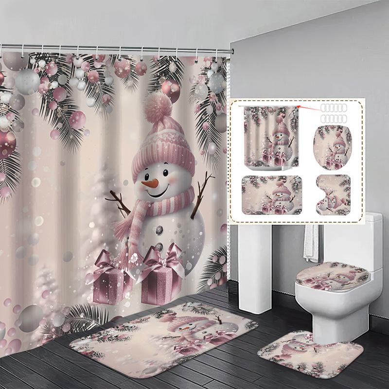 

Розовая шторка для душа Счастливого Рождества с принтом Санта-Клауса, водонепроницаемая полиэстеровая занавеска для ванны для новогоднего рождественского декора ванной комнаты 3pcs(No Curtain)