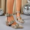 Fashion 2025 New Women's Pointed Toe Chunky Heel Fashion Single Shoes Thick Heeled Hollow Breathable Buckle Designed Elegant Sandals