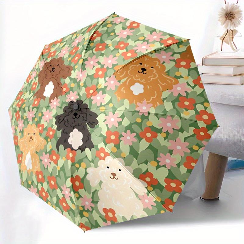 

1pc Floral Poodles Automatic Umbrella 8-Bone Design Compact Gear for Outdoor Travel, Perfect Helloween Chrismas Gift for Frien