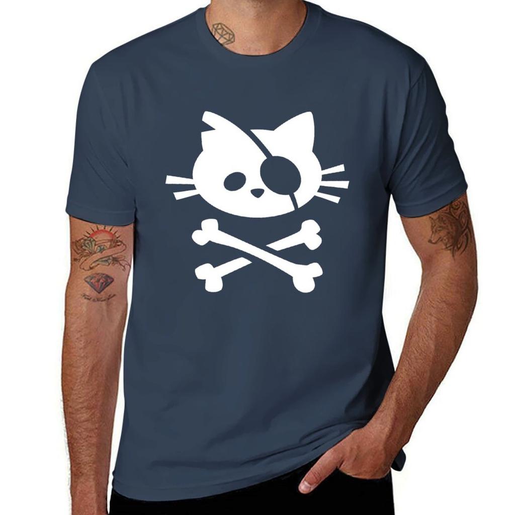 Cute Pirate Cat Skull And Crossbone Tshirt Urban Casual Loose Fit Tee Tshirt