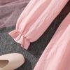 Children's Clothing New Autumn French Style Square Neck Long Sleeve Solid Color Waist Cinching Flared Dress for Girls