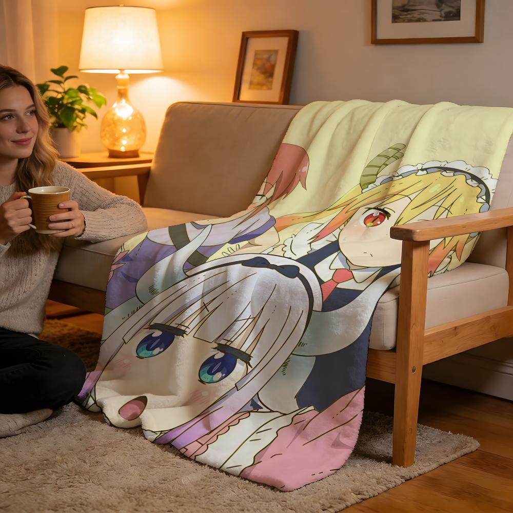 Throw High-Density Short Plush Blanket For Sofa Nap Air-Conditioned Room Soft Skin-Friendly Miss Kobayashi s Dragon Maid 75x90cm