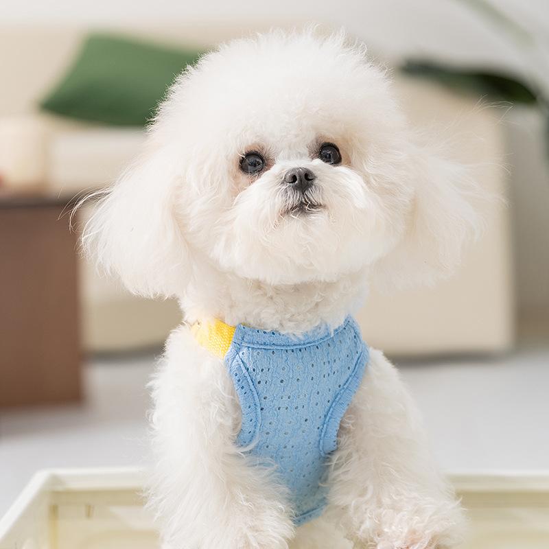 

25 years old new hollow strap printed traction vest teddy bear small and medium dog suspender spring and summer pet clothes XS (recommended weight 1-1.5 kg) бонді синього кольору