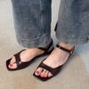 Fashion French Sandals Women's Block Heel Fashion Outside Wear 2025 New Square Toe One Strap Retro Style High Heels