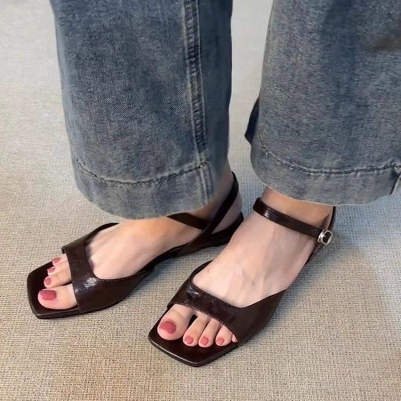 Fashion French Sandals Women's Block Heel Fashion Outside Wear 2025 New Square Toe One Strap Retro Style High Heels