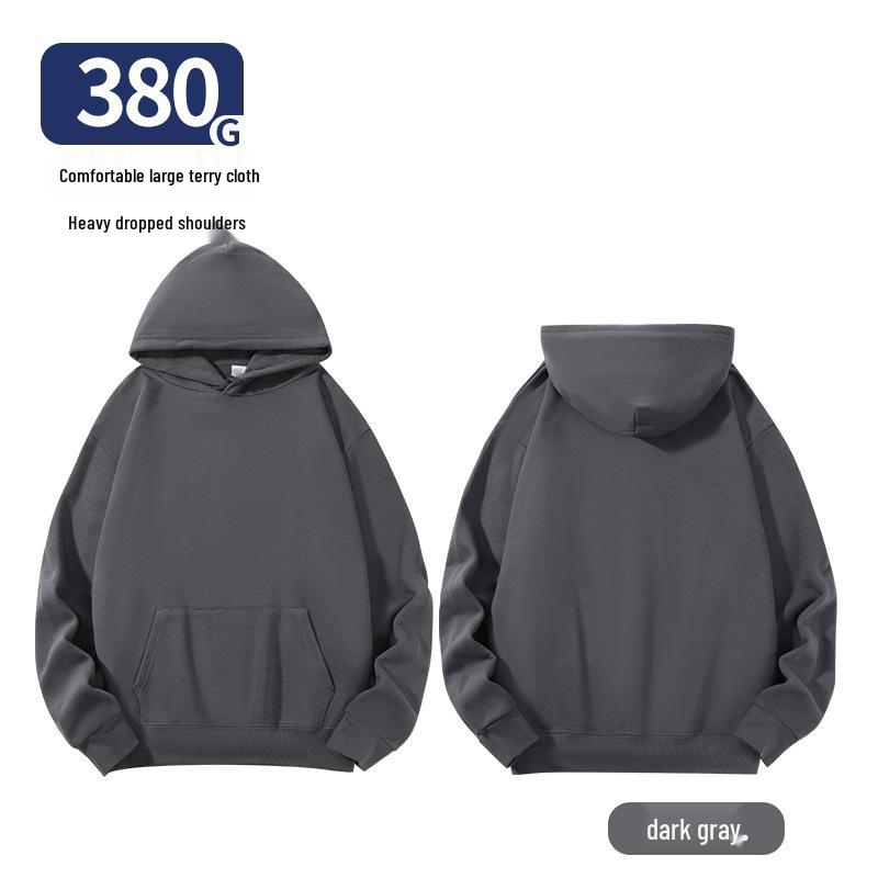 Unisex Heavy-Duty 380g Hoodie, Drop-Shoulder, Loose Fit, Solid Color Cotton, Ideal for Autumn/Winter Sports, Available In Stock. 