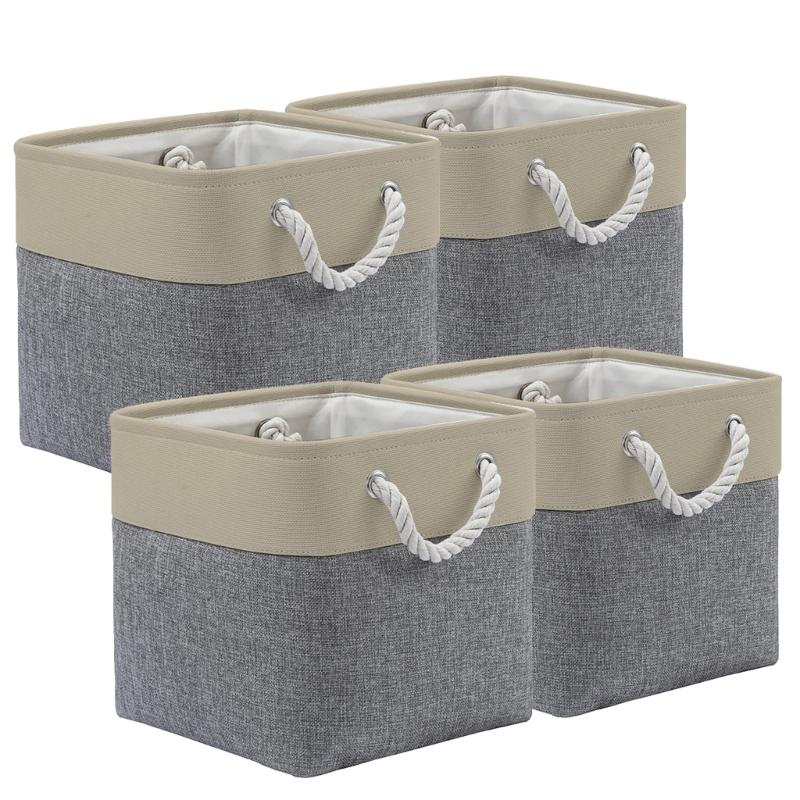 Set Of 4 Foldable Cube Baskets with Rope Handles Multipurpose Storage Box for Home Decoration Bedding Organizers