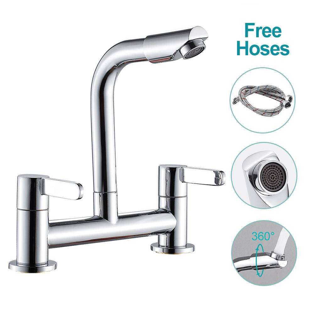 

Кухонный латунный кран для чистой воды, мостовой кран с двумя ручками, фильтр для горячей и холодной питьевой воды, кухонные смесители, дропшиппинг серебряный