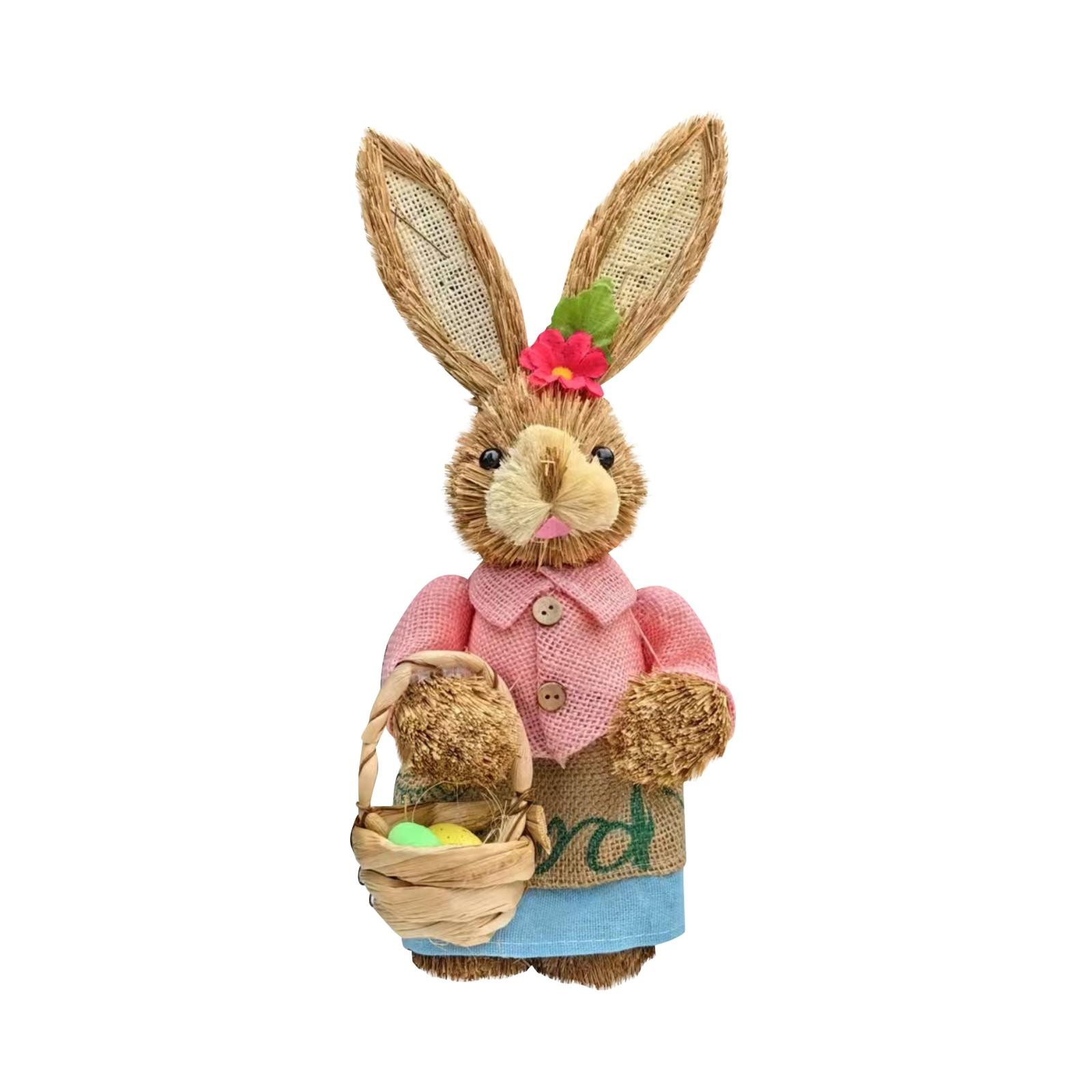 

Handcrafted Rabbit Figurine with Basket and Carrot in Apron for Home Decoration and Seasonal Display Ornament One Size