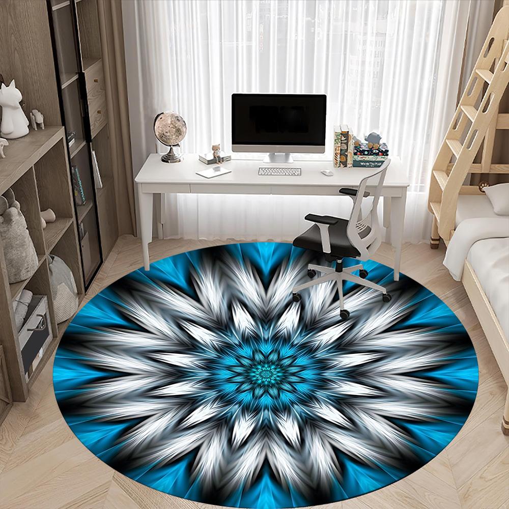 1pc Blue Abstract Mandala Chair Carpet for Office, Round Polyester Mat, Indoor Decor for Office, Washable Non-slip Carpet yy251219033