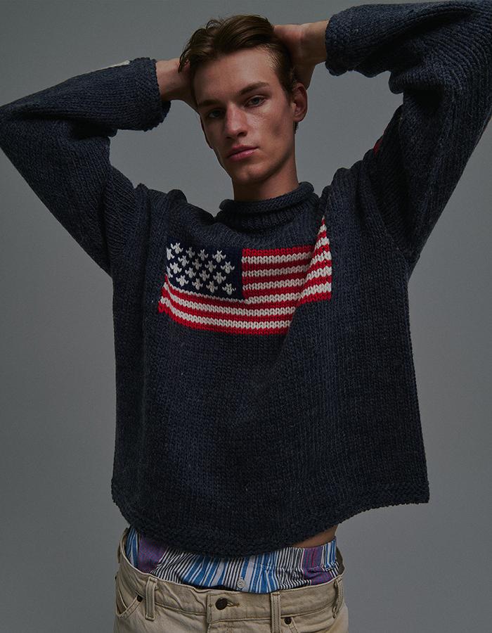 SUNDAY FRUIT MARKET Sunday Flag Knit Sweater Navy
