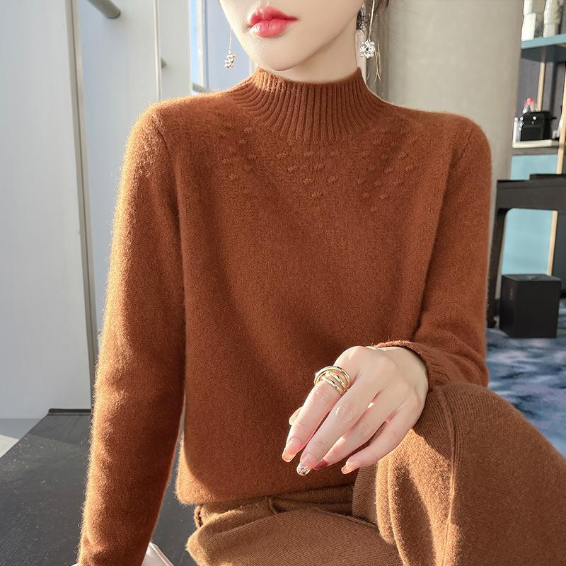 Sieben-Nadel verdickter Rollkragen-Pullover mit Jacquardmuster und Unterhemd innen, hochwertiges einfarbiges Oberteil