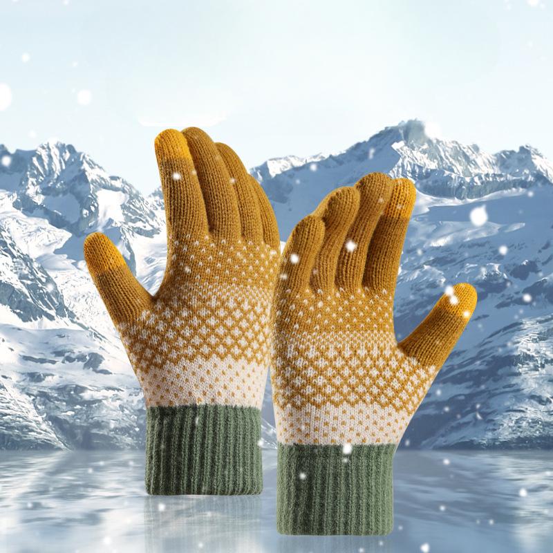 Knitted Gloves Women Winter Warm Thermal Double Layer Fleece Lined Thick Outdoor Riding Fingerless Touchscreen Wholesale Adult Five-Finger