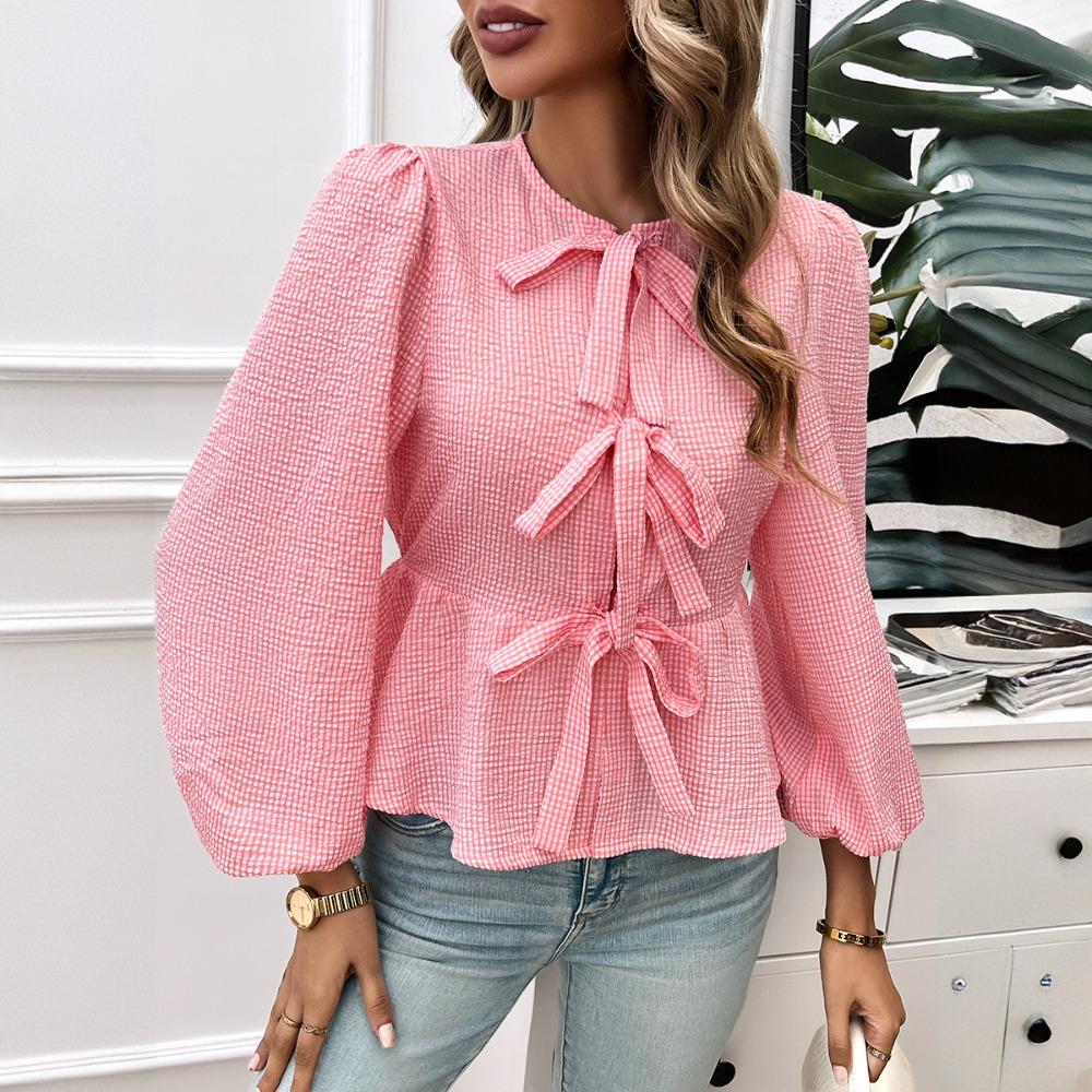 Autumn and Winter Tops for Women Casual Puff Sleeves Round Neck Loose Long Sleeve Shirts for Women