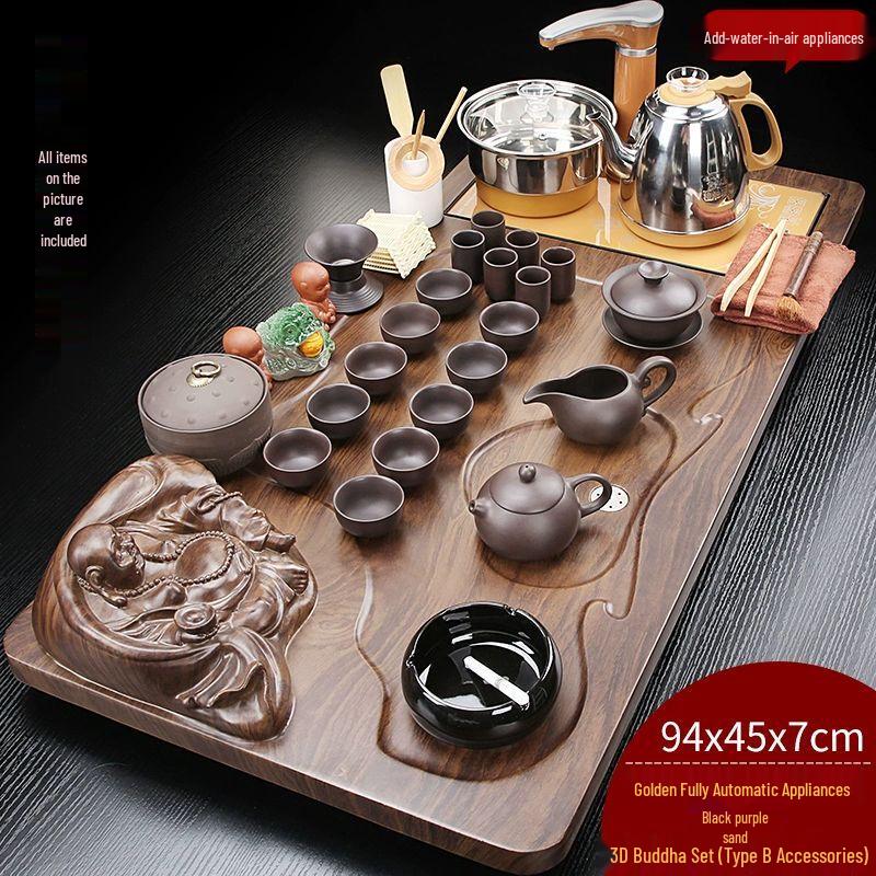 Automatic Kung Fu Tea Set with Integrated Kettle and Wooden Tray